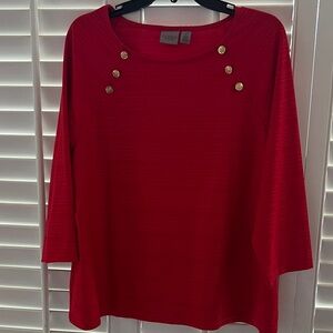 Easywear by Chicos Vibrant Red Gold-Button Blouse